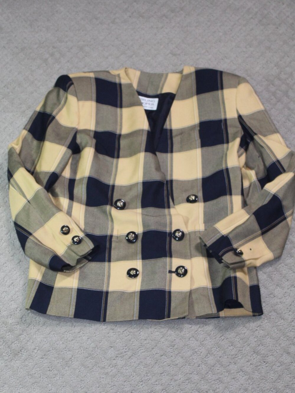 Vtg 80s 90s Sterling Cooper Size 8 Yellow Blue Plaid Rayon Fully Lined Blazer